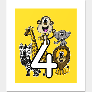 Safari Zoo Animals 4 Year Old 4th Birthday Posters and Art